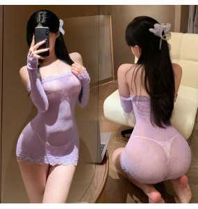 FEE ET MOI - Sleeved Strapless Sheer Mesh Bodycon Dress (Light Purple)